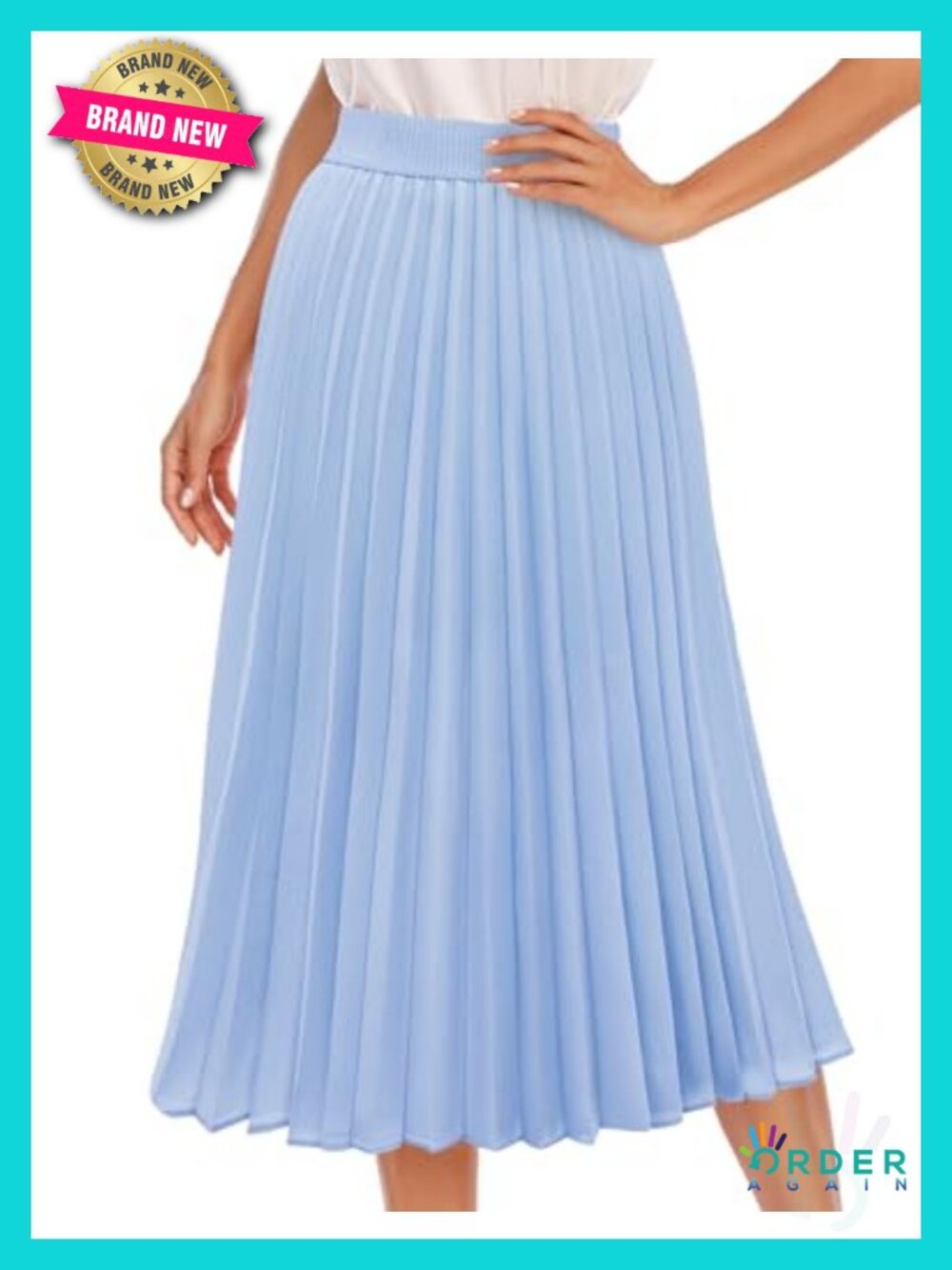 Pleated Midi Skirt High Waisted Elastic A-Line Chiffon Flowy Skirt with Lining